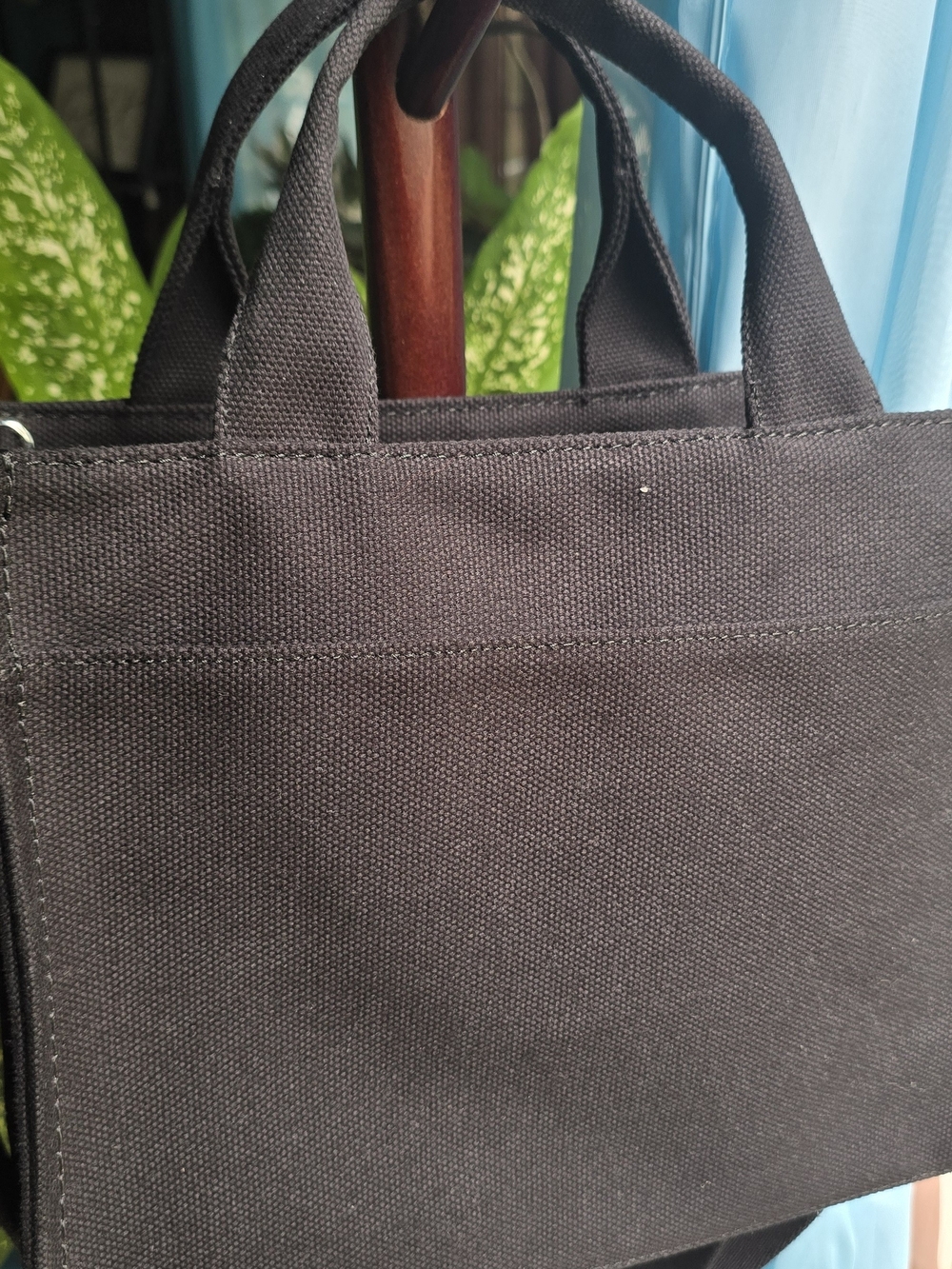 DKNY Women's Black Canvas Messenger Tote with Top Handles - Picture 2 of 4